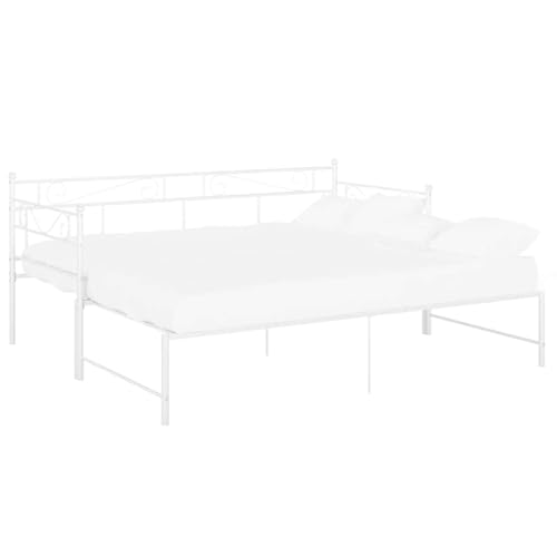 vidaXL Ausziehbett Sofabett Ausziehsofa Bettgestell Tagesbett Schlafsofa Gästebett Bett Metallbett Bettsofa Sofa Couch Weiß Metall 90x200cm