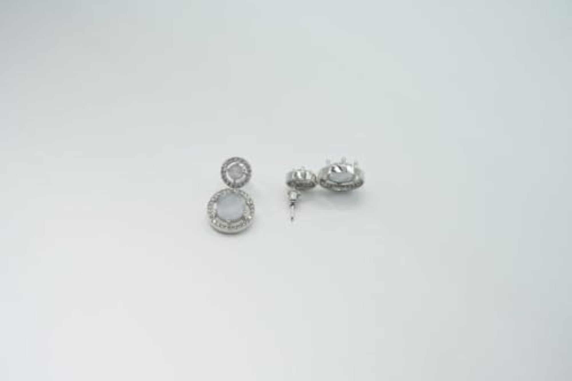 Women's Silver Plated Drop Earrings with Double Grey Stones, Stylish