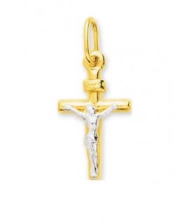Pendentif CROIX Or bicolore 15 mm avec Christ : croix catholique traditionnelle