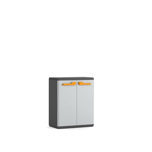 Keter Armoire Basse Rio, Idéale pour Garage et Balcon, avec 1 Étagère Réglable, Gris, 68 × 39 × 83 cm