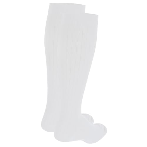 Image of NuVein Men's Compression Socks, 15-20 mmHg Support, Dress Trouser Style, Over Calf Knee High, White, X-Large