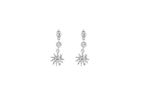 TALISMAN JEWELLERY Pendientes de Plata 925 y Circonita Blanca con Cierre de Tuerca Lágrima - Eguzkilore, Flor Vasca (26 MM)