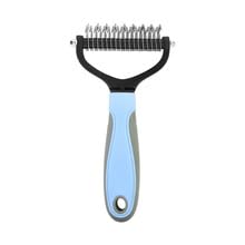Pet Grooming Dematting Tool, Double Row Deshedding Brush, Blue Handle