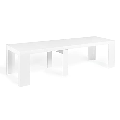 IDMarket - Table Console Extensible Orlando 14 Personnes 300 cm Bois Blanc