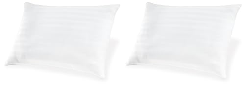 Signature Design by Ashley Zephyr 2.0 Classic Eco-Friendly Hypoallergenic Striped Cotton Standard Pillow 20 x 28 Inches, Set of 2, White