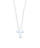 White Opal Cross Necklace, Elegant Sterling Silver Adjustable Chain Religious Jewelry, Meaningful Gift for Spiritual Celebrations
