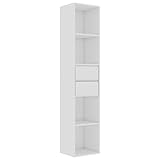 vidaXL Bücherregal mit 4 Regalböden 2 Schubladen Standregal Büroregal Wandregal Schrank Aktenregal Regal Hochglanz-Weiß 36x30x171cm Holzwerkstoff