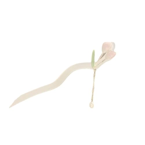 Épingle à cheveux tulipe style chinois avec pompon et pince chignon
