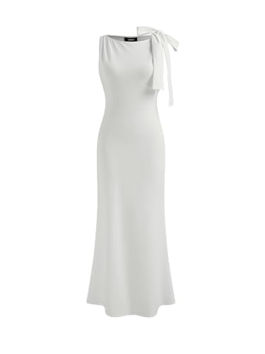 Image of CIDER Women Summer Maxi Dresses Sleeveless Wedding Guest Dress Bowknot Boat Neck Formal Gown