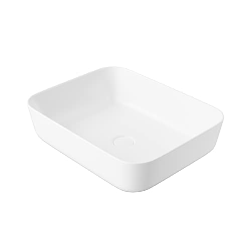Eridanus Rectangular Countertop Washbasin, Square Bathroom Vessel Sink, Ceramic Basin for Toilet, Wardrobe, Vanity, White Gloss - 500 x 390 x 140 mm