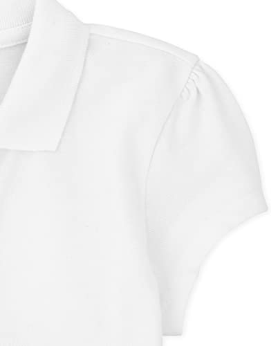 The Children's Place Girls Short Sleeve Ruffle Pique Polo,White 5 Pack,L (10/12)3