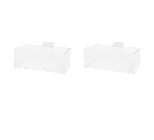 Marketing Holders 2 Pack Clear Slatwall Acrylic Retail Tray 1 Compartment Dump Bin Acrylic Storage Caddy Product Storage Display Tray Slatwall Shelves Organizer for School Business Shop