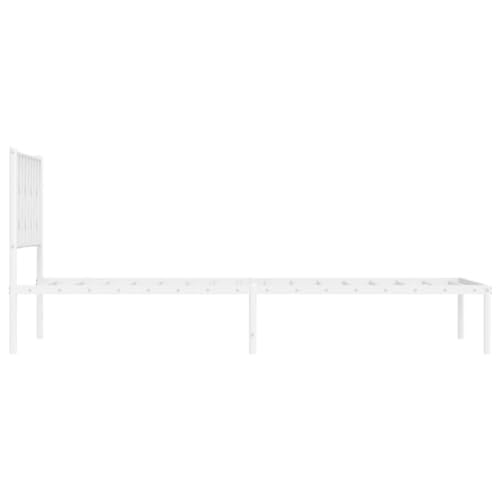vidaXL Bettgestell, Bettrahmen mit Kopfteil, Bett Gästebett mit Stauraum, Metallbett Einzelbett Schlafzimmerbett, Weiß 107x203cm Metall – Bild 7