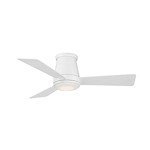 WAC Smart Fans Hug Indoor and Outdoor 3-Blade Flush Mount Ceiling Fan 44in Matte White with 3000K LED Light Kit and Remote Control Works with Alexa and iOS or Android App