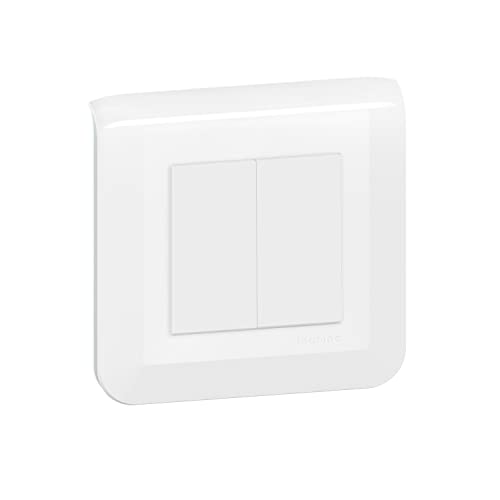 Legrand - Double interrupteur ou va-et-vient Mosaic 10A blanc complet avec plaque et fixation à griffes