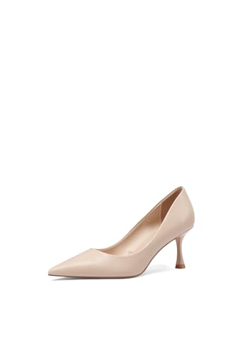 QUEEN HELENA Décolleté con Tacco Basso Scarpe Eleganti a Punta Chiusa Donna K3293 (Nude Pu, 37)