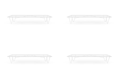 Image of BonKaso Heavy Duty Rectangle Plant Stand: 60.9X 20.3 x 12.7 cm, White - Set of 4, Modern Design for Indoor & Outdoor Use, Sturdy, Anti-Rust Planter Stand for Garden, Balcony, Patio
