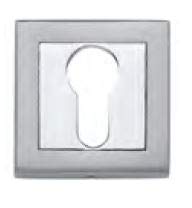 Bocallave Roseta Cuadrada 50x50mm,para Puertas Madera de Interior, Cerraduras y Cilindros euro Perfil Acabado Combinado Níquel Satinado y Níquel Brillo