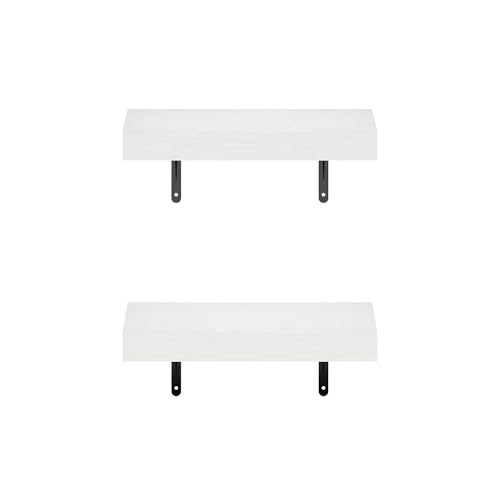Image of Furinno Tanna Floating Shelves for Wall Set of 2, 15-Inch Wall Shelf, Triple Thick Floating Mounted Shelf, for Bathroom, Home Office, Living Room, White Texture