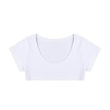 Linjinx Women's O Neck Short Sleeve Cotton Under Boob Crop Tank Tops Y2K Short Tops Blouses White A One Size