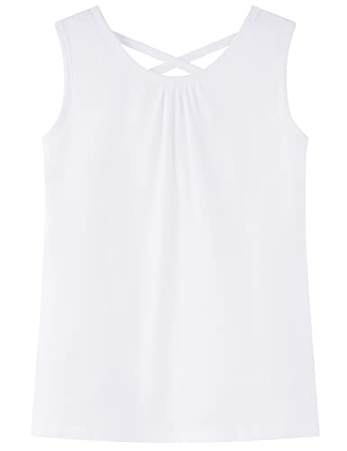 Image of Noomelfish Girls Criss Cross Back Tank Tops Soft Jersey Cotton Sleeveless Shirts (3-12 Years)