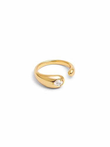 SINGULARU - Anillo Doble Gota Spark. Latón con Baño en Oro de 18 Kt y Circonita. Joyas Para Mujer.