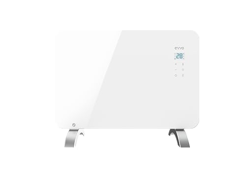 EVVO Convector C1000 Cristal Blanco   Calefactor Bajo Consumo 1.000W, Radiador Electrico Bajo Consumo, Calefactor Baño, Cristal Templado, Táctil, Wifi, Instalación Suelo/Pared, Google Home Alexa