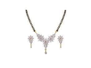 J TGOLD PLATED FLWER PENDENT DOUBLE STRAND 24 INCHES LONG MANGALSUTRA WITH EARRINGS