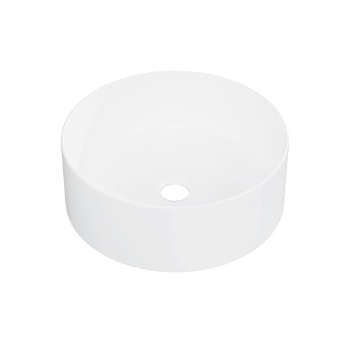 Fregadero redondo de cerámica de Eridanus, lavabo de porcelana vítrea en blanco brillante para uso en encimera, lavabo redondo para tocadores, 415 x 415 x 150 mm