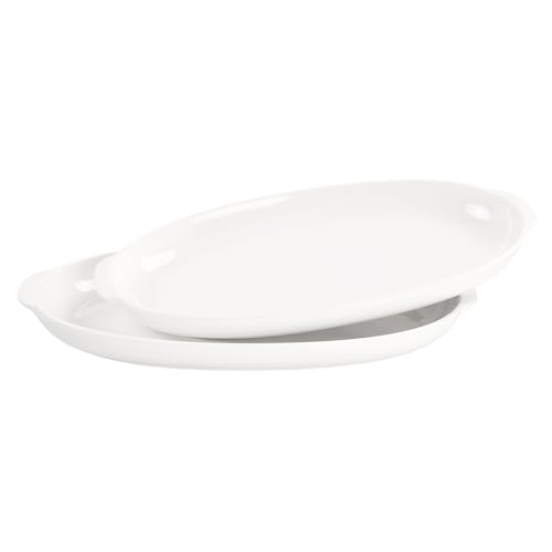 jinsongdafa 12 x 7.1 Inch Oval Au Gratin Baking Dishes, Set of 2, Porcelain Baking pan Oven Safe, Roasting Lasagna Pans, for Casserole Dish, Pie Plate, Baking, scalloped, potatoes, shepherds pie