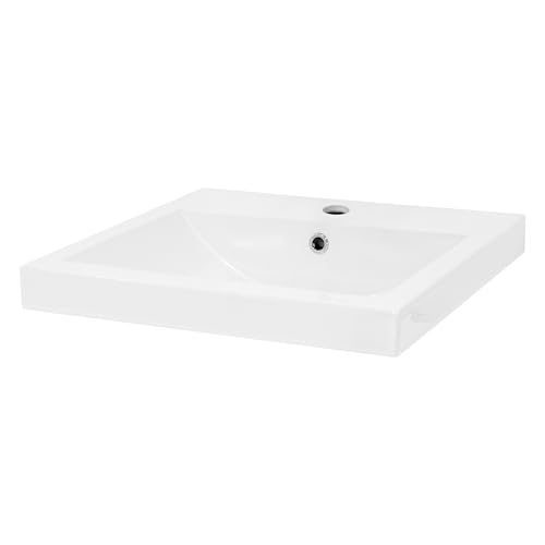 ML-Design Lavabo Encastrable, 54,5x16x45 cm, Cerámica, Diseño Rectangular, Lavadero Blanco, Lavamanos para Mueble Sanitario Baño o Aseo, Moderno y Elegante, Pila Común sin Válvula de Desagüe