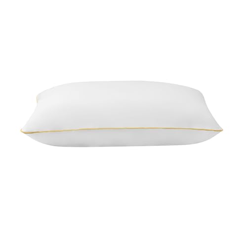Image of Sleepwell Huggs Classic Soft Fibre-fill Pillow |White| Hand Washable | Polyester Satin Stripes | Sewn Seam | Polyester Conjugate Fibre | Lightweight & Vacuum | Medium Soft | 27 x 17 Inches | Pack of 1