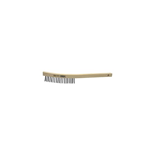 Image of Weiler 44055 Hand Wire Scratch Brush w /Scraper, .012 Carbon Steel Fill, Curved Handle, 3 x 19 Rows