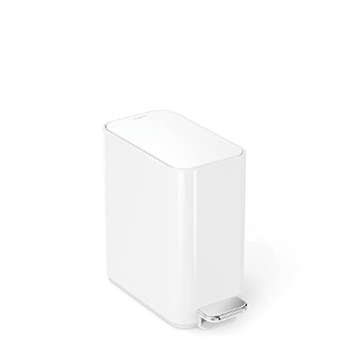 simplehuman Small Bathroom Trash Can with Lid, Stainless Steel Waste Basket, 5 Liter / 1.3 Gallon, White