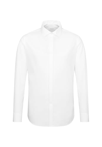 Seidensticker Herren Slim Bügelfrei Kent Langarm Umschlagmanschette Businesshemd, Weiß (Weiß 01), 41 EU