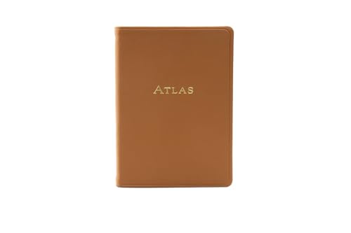 Decorvo Genuine Leather Travel World Atlas - Leather Traveling Map Book 6 x 4 3/8 inches - Tan