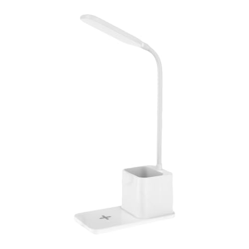 Lámparas de estudio para escritorio, lámpara de escritorio con cargador inalámbrico, luz LED de estudio con soporte para bolígrafo, soporte para bolígrafo, iluminación de brillo ajustable, accesorios
