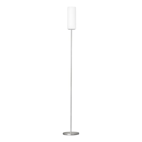 EGLO Stehlampe Troy 3, 1 flammige Stehleuchte, Material: Stahl, Farbe: Nickel matt, Glas: satiniert weiß, Fassung: E27, inkl. Trittschalter