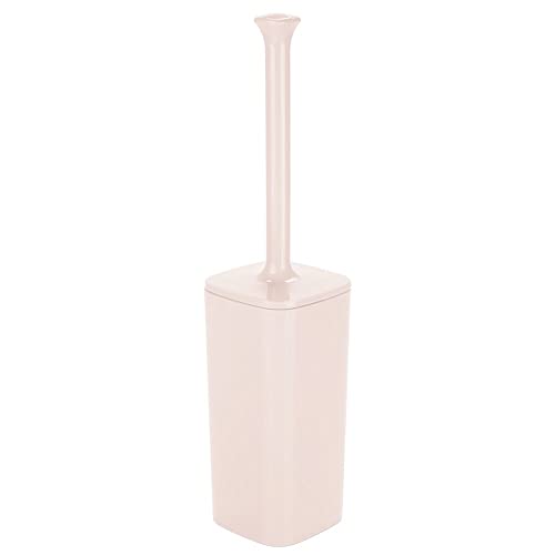 mDesign Modern Square Plastic Toilet Bowl Brush and Holder for Bathroom Storage and Organization, Compact Free-Standing Design, Covered Brush - Sturdy, Deep Cleaning - Light Pink/Blush