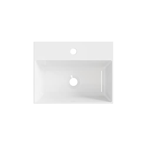 Lavabo de cerámica blanco brillo Baikal con diseño cuadrado de 46 cm 3