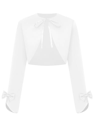 Girl's Satin Long Sleeve Flower Girl Bolero Shrug Short Formal Jacket Open Front Cardigan Shawl