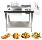Commercial Fried Food Prep Table with Basin and Basket, Stainless Steel Worktop for Restaurant Kitchen