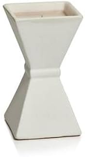 Zodax Sandalwood Leaf and Tobacco White Trapezoid Earthenware 7 oz Scented Candle