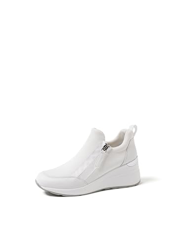 QUEEN HELENA Zapatillas de deporte con cremallera lateral Sneakers con cuña Casual Mujer X30-24, Color blanco., 37 EU
