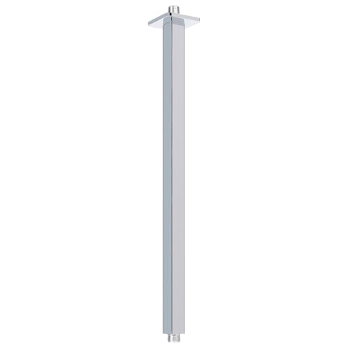 Image of Ceiling Mounted Shower Arm, Rain Shower Square Extension Arm with Flange and Teflon Tape Stainless Steel Ceiling Mount Shower Extender (24 Inch, Chrome)