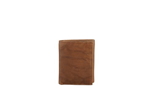 American Bison Cowhide Leather Men’s Trifold Wallet – RFID-Blocking with Card Slots Cash Pockets ID window and Gift Box (Tan)