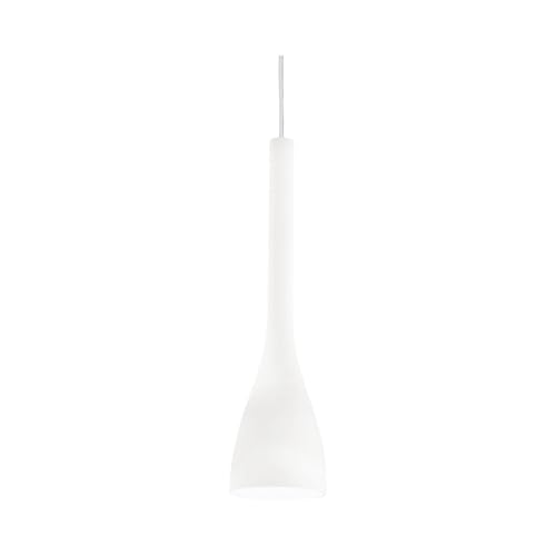 Ideal Lux Flut SP1 Small, Lampada Soffitto, Vetro Soffiato, con Cavo Regolabile Dispositivo Automatico, max 1 x 40W E14 / 240V, Bianco, fluorescente compacte (cfl), metallo