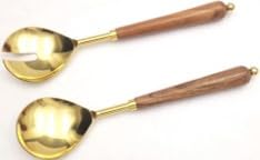 BUSINESS PLUS Wood and Metal Salad Servers Set of 2 in a Box Set of Wooden and Metal Salad Tossers 1