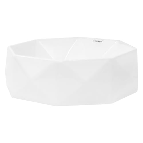 ML-Design Lavabo en Céramique Blanc Brillant, Ø 420x135 mm, Diamant Design, Vasque à Poser Ronde, Moderne, Lavabo de Comptoir Élégant, avec Trou...