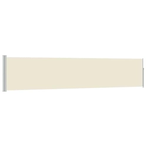 vidaXL Toldo Lateral Retráctil para Patio Pantalla de Terraza Mampara Parasol de Exterior Jardín Tela de Lona PU Crema Soporte de Hierro 100x500 cm